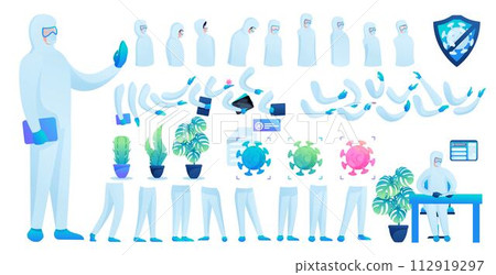 Constructor for creating a doctor in protective suit N 7. Create your own doctor to fight the epidemic. Flat 2D vector illustration 112919297