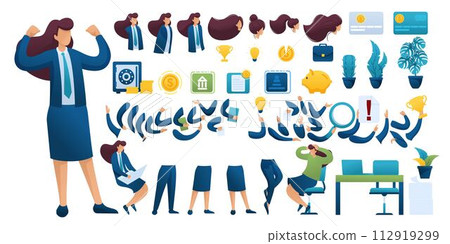Constructor for creating a Businesswoman. Create your own Businesswoman character with a Set of hands and feet. Flat 2D vector illustration N5 112919299