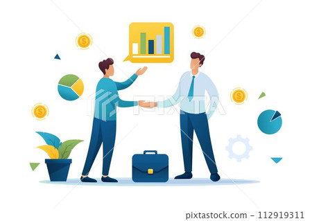 Successful cooperation between two businessmen. Flat 2D web design Successful cooperation between two businessmen. Flat 2D web design 112919311