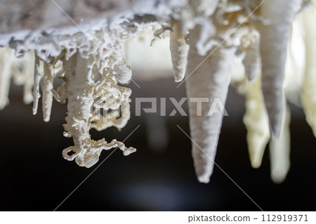 Intricate Stalactite Formations Inside a Cave System Intricate Stalactite Formations Inside a Cave System 112919371