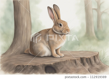 Rabbit relaxing on a tree Rabbit relaxing on a tree 112919389