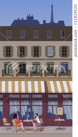 Street cafe terrace, Paris. Vector. 112919520