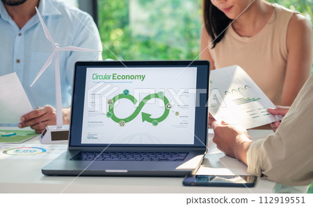 ESG ( environment, social,governance) on laptop screen with carbon free chart board in office 112919551