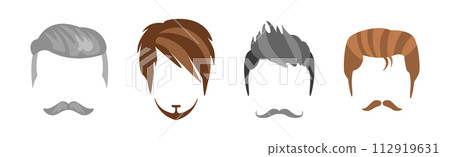 Man Hairstyle and Stylish Type on Beard Vector Set 112919631