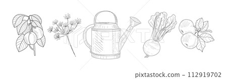 Garden Crop Harvest and Yield Linear Vector Set Garden Crop Harvest and Yield Linear Vector Set 112919702