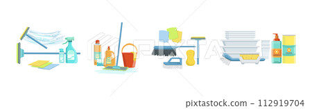 Cleaning Tool and Equipment for Household Activity Vector Set Cleaning Tool and Equipment for Household Activity Vector Set 112919704