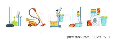 Cleaning Tool and Equipment for Household Activity Vector Set Cleaning Tool and Equipment for Household Activity Vector Set 112919705