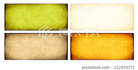 Set of horizontal or vertical banners with cardboard texture of green, yellow and beige color. Collection of backdrop with paper texture. Paper cardboard background. Recycled carton material 112919772