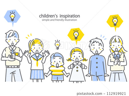 Children coming up with ideas - simple and stylish line drawing illustrations 112919921