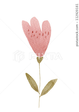 Simple abstract hand drawn red flower. Spring botanical flat watercolor illustration in pinks reds greens 112920181