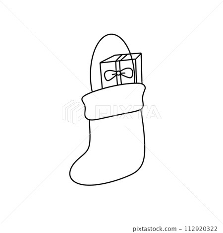 A white Christmas stocking with a box inside and a bow on top 112920322