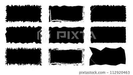 Jagged rectangle. Black simple shape. Rectangle paper template jagged and rough. 112920463