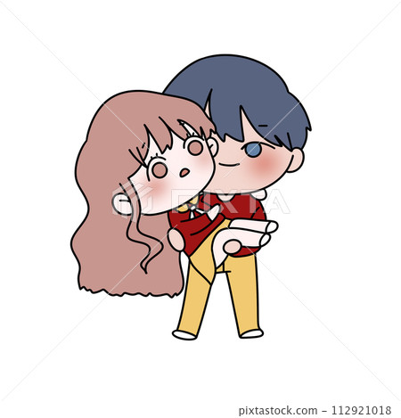 A cartoon drawing of a boy and a girl hugging each other 112921018