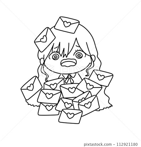 A girl is surrounded by many envelopes with hearts on them A girl is surrounded by many envelopes with hearts on them 112921180