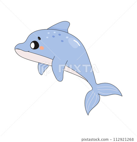 cute dolphin, t-shirt print, childrens poster, on white background. Underwater world with seaweed. cute dolphin, t-shirt print, childrens poster, on white background. Underwater world with seaweed. 112921268