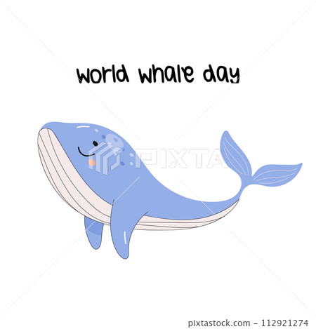 cute whale blue, world whale day, set on white background. Underwater world. cute whale blue, world whale day, set on white background. Underwater world. 112921274