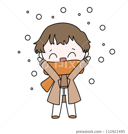 A cartoon boy is wearing a scarf and is smiling A cartoon boy is wearing a scarf and is smiling 112921495