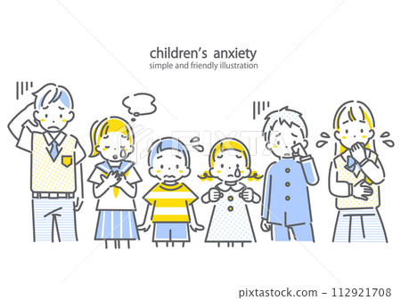 Worried children - simple and stylish line drawing illustration Worried children - simple and stylish line drawing illustration 112921708