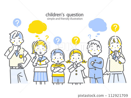 思考的孩子-簡單時尚的線條畫插圖 112921709