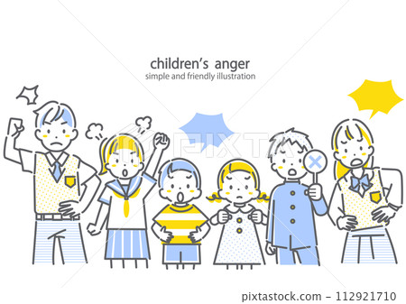 孩子們爭論 — 簡單時尚的線條畫插圖 112921710