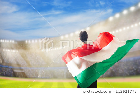 Hungary football team supporter on stadium. 112921773