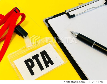 Name holder with PTA written on it 112921789