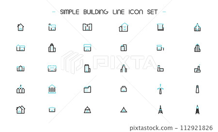 Simple line icon set with building motif (blue) 112921826
