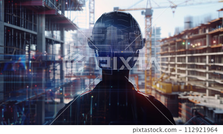 On-site scene wearing an AR helmet On-site scene wearing an AR helmet 112921964