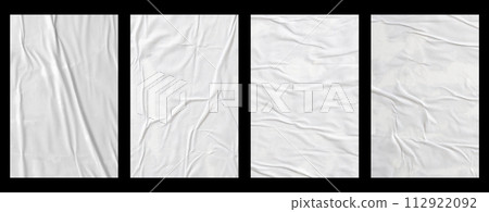 white crumpled and creased glued paper poster set isolated on black background white crumpled and creased glued paper poster set isolated on black background 112922092
