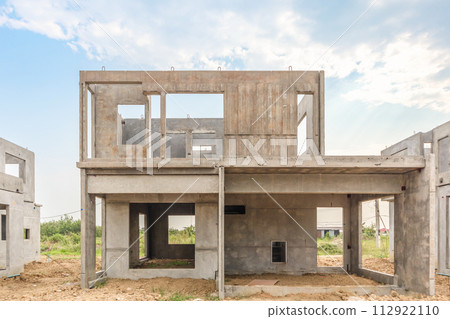 construction residential new house with prefabrication system in progress at building site construction residential new house with prefabrication system in progress at building site 112922110