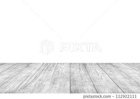 Empty white wooden table top isolated on white background 112922111