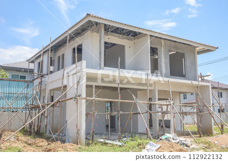 construction residential new house with prefabrication system in progress at building site construction residential new house with prefabrication system in progress at building site 112922132
