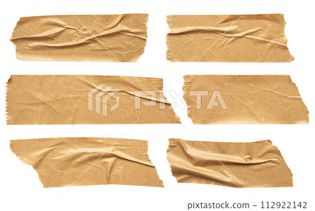 Brown adhesive paper tape set isolated on white background 112922142
