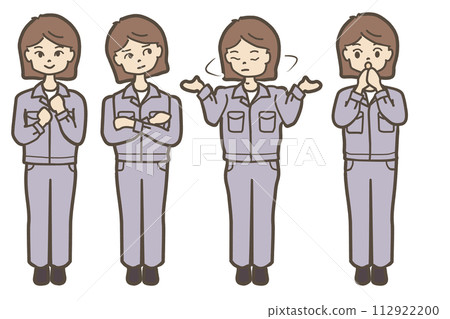 穿著灰色工作服的女人的全身插圖 訊息和解釋 112922200