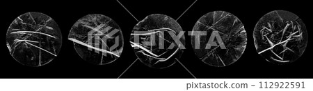 transparent adhesive round plastic sticker label set isolated on black background transparent adhesive round plastic sticker label set isolated on black background 112922591