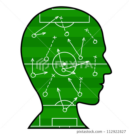 human head with a drawn soccer game tactics human head with a drawn soccer game tactics 112922827