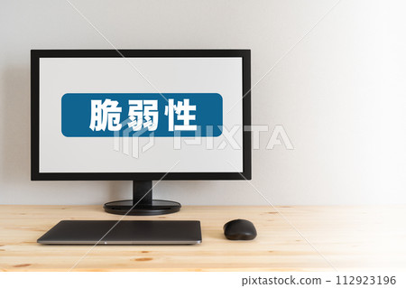 Screen and computer with vulnerability text displayed 112923196