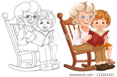 Grandmother Reading to Grandchild Illustration Grandmother Reading to Grandchild Illustration 112923421