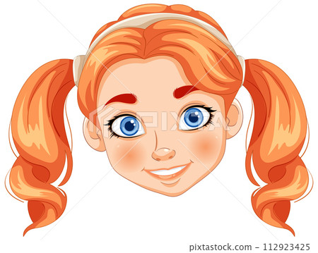 Cheerful Girl with Pigtails Vector Cheerful Girl with Pigtails Vector 112923425