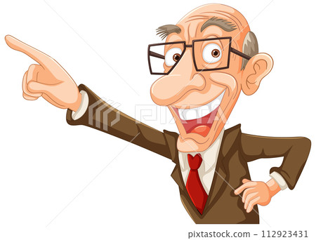 Cheerful Cartoon Professor Pointing Outward Cheerful Cartoon Professor Pointing Outward 112923431