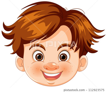 Cheerful Boy with Brown Hair Illustration Cheerful Boy with Brown Hair Illustration 112923575