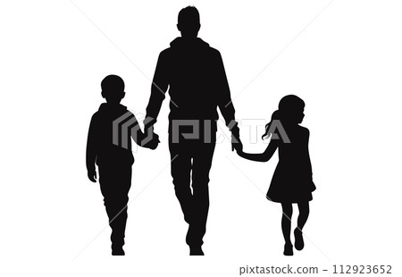 Happy family Walking silhouette, Happy young family holding hands vector silhouette 112923652