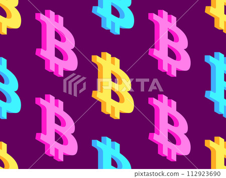 Seamless pattern with 3D Bitcoin symbol. Multicolored isometric Bitcoin symbol. Bitcoin cryptocurrency, crypto trading. Design of wallpapers, banners and posters. Vector illustration Seamless pattern with 3D Bitcoin symbol. Multicolored isometric Bitcoin symbol. Bitcoin cryptocurrency, crypto trading. Design of wallpapers, banners and posters. Vector illustration 112923690