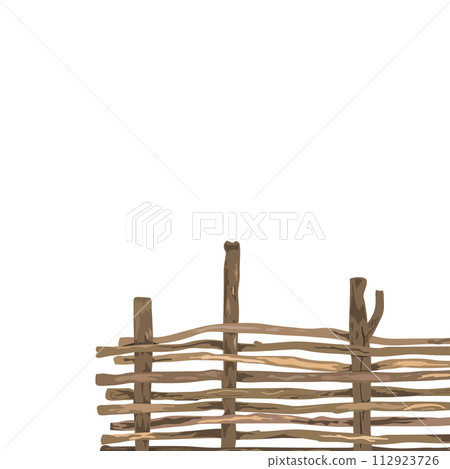 Wicker fence made of flexible willow or hazel wood, vector isolated illustration. Corner frame, border design element. Wicker fence made of flexible willow or hazel wood, vector isolated illustration. Corner frame, border design element. 112923726