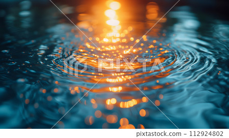 水面上的漣漪在夕陽下閃閃發光 - AI 生成的圖像 112924802