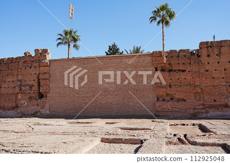 Walls of El Badi palace in Marrakech city in Morocco 112925048