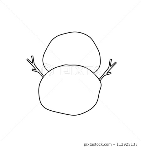 A snowman with a carrot nose and two snow-covered arms 112925135