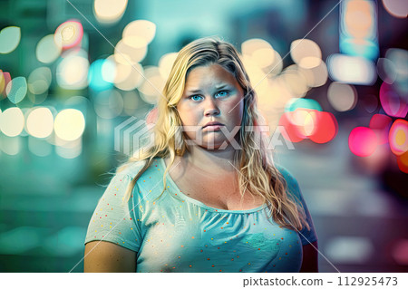 Young woman in urban night setting 112925473
