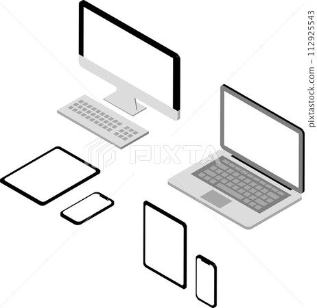 Isometric computer, smartphone, tablet, electronic device, decoration, illustration material set 112925543