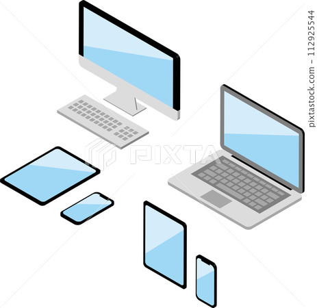 Isometric computer, smartphone, tablet, electronic device, decoration, illustration material set 112925544